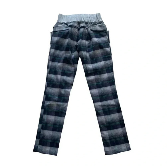 Trousers Reiko Plaid Blue Gray Green Pull On Elastic String Slim SZ S # 1775 - Picture 6 of 10